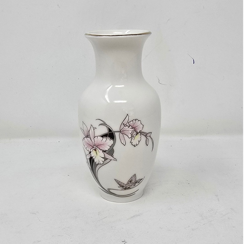 Vtg Japanese fine china vase orchids porcelain Grandmacore Regencycore Asian